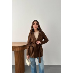 Camel Süet Bağlamalı Ceket L