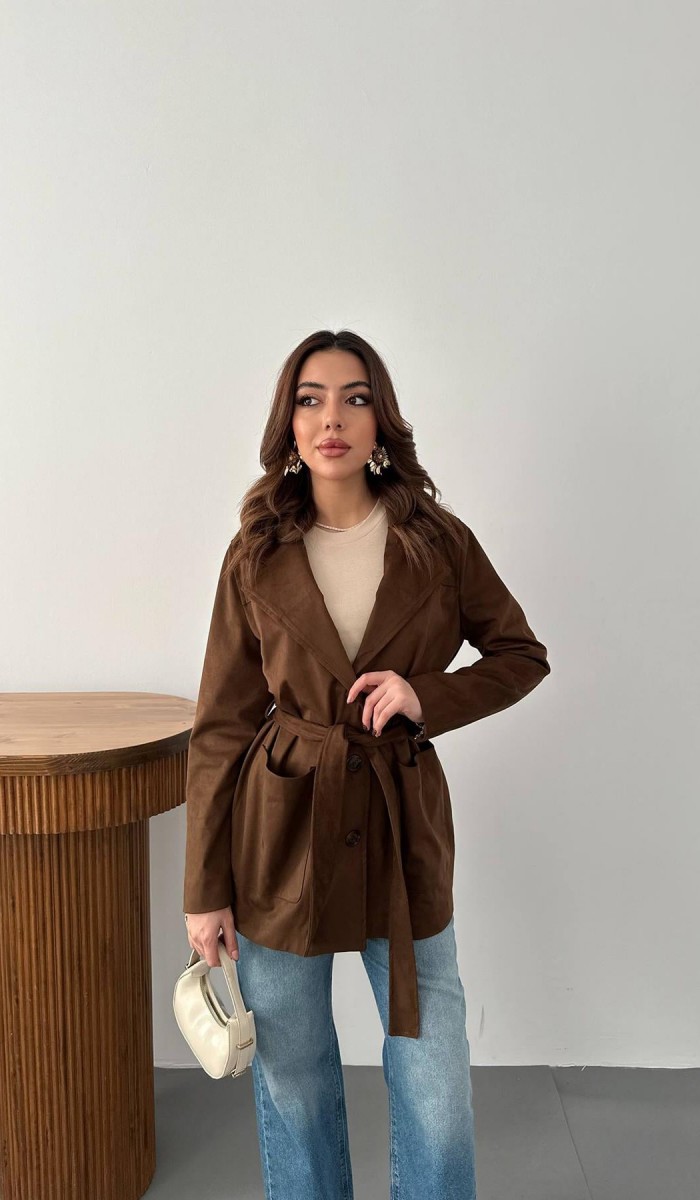 Camel Süet Bağlamalı Ceket L
