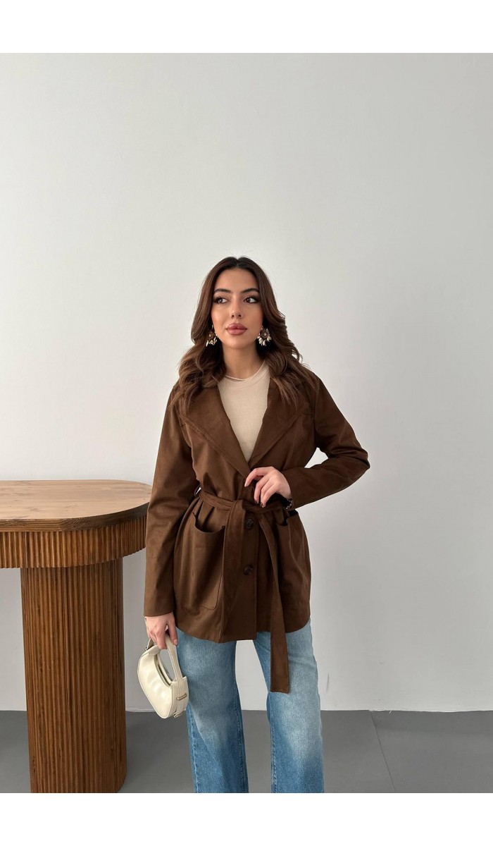 Camel Süet Bağlamalı Ceket L