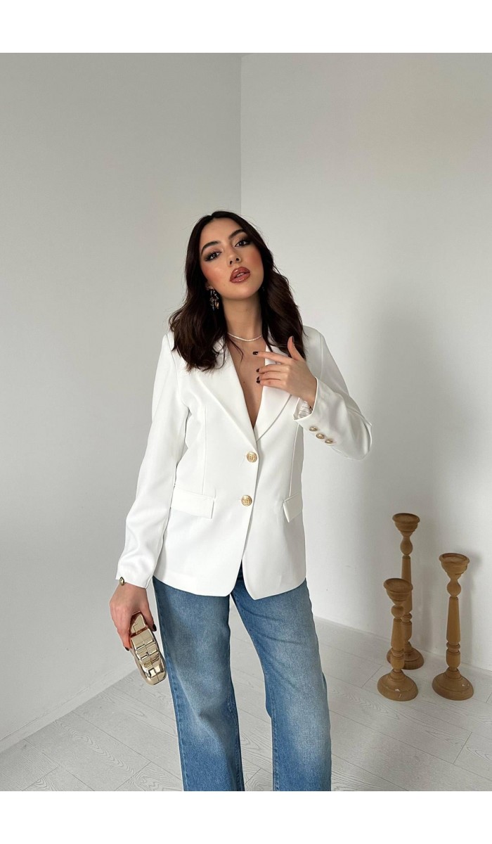 Ekru Gold Düğmeli Blazer Ceket L