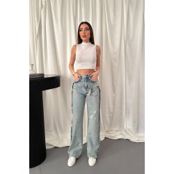 Kar Yıkama Yan Yırtmaçlı Jeans Pantolon L