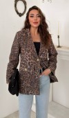 Leopar Gold Kemerli Leopar Ceket L
