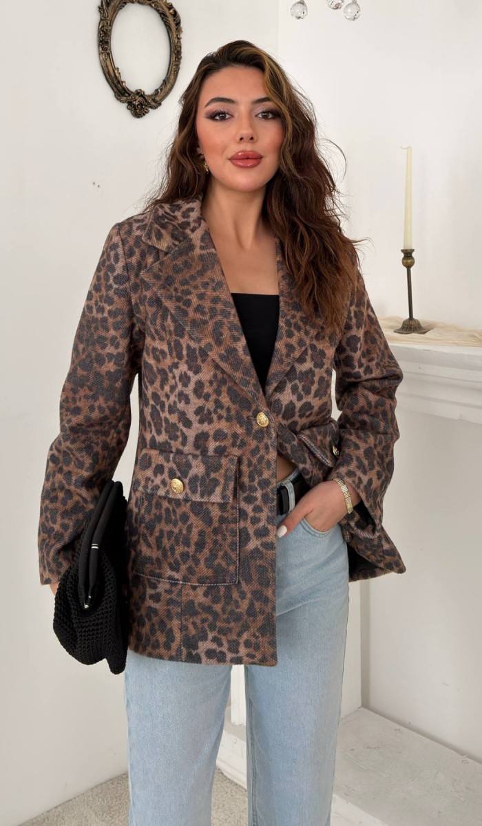 Leopar Gold Kemerli Leopar Ceket L Leopar Gold Kemerli Leopar Ceket L