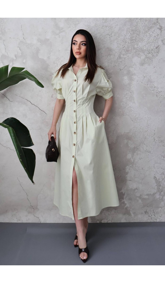 Mint Pileli Poplin Elbise L