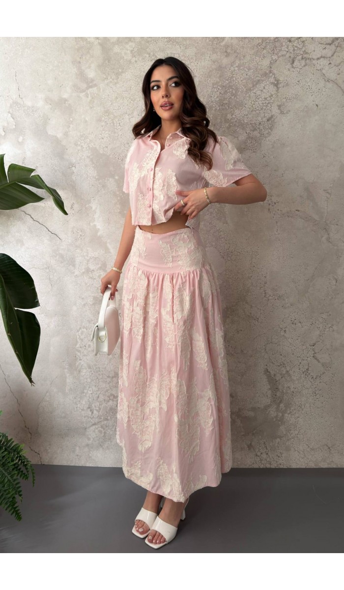Pembe Gömlek Ve Korsajlı Etek Takım L Pembe Gömlek Ve Korsajlı Etek Takım L