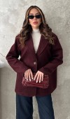 Bordo Çizgili Yün Ceket L