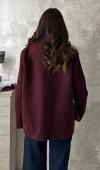 Bordo Çizgili Yün Ceket L