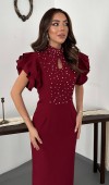 Bordo Işıltılı Elbise L
