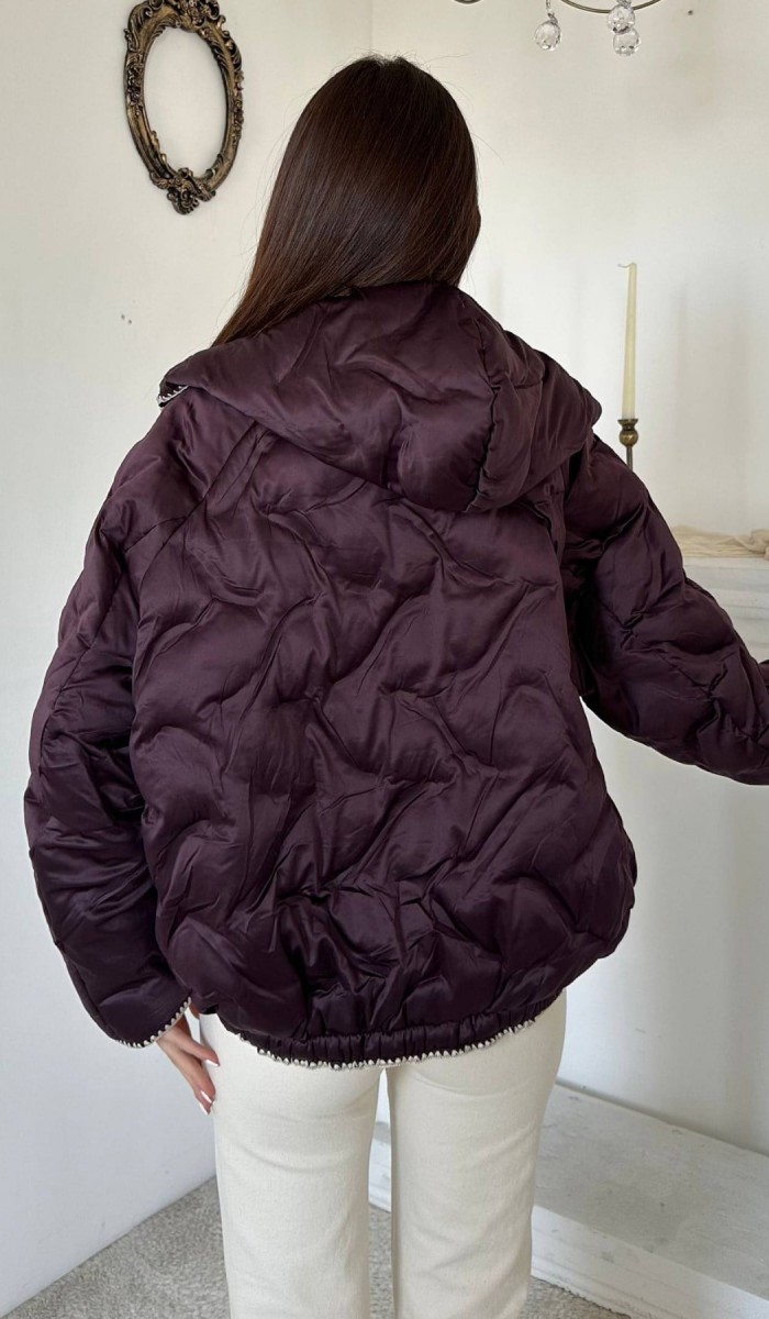 Bordo Süs Dikiş Detaylı Mont L