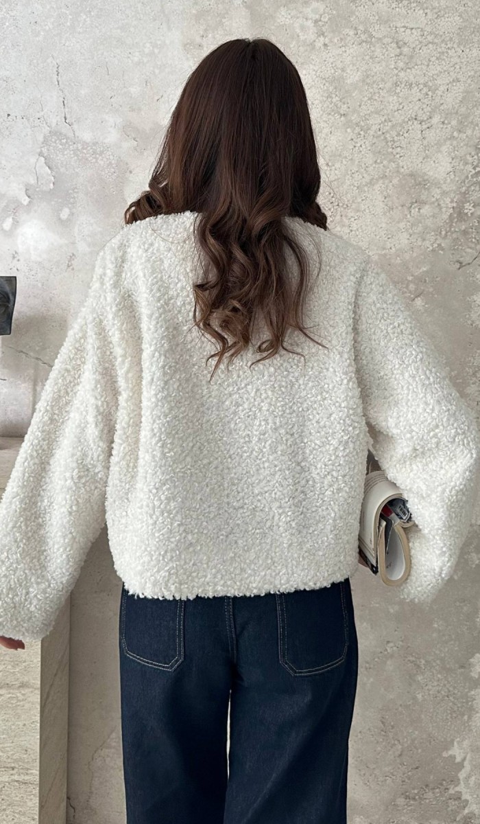 Ekru Peluş Kısa Ceket L