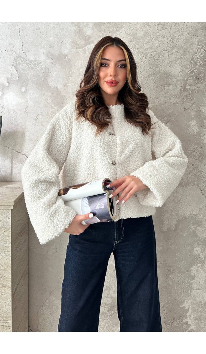 Ekru Peluş Kısa Ceket L