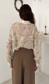 Kahverengi Nakışlı Oversize Gömlek STD