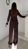 Kahverengi Saten Ceket Pantolon Takım L