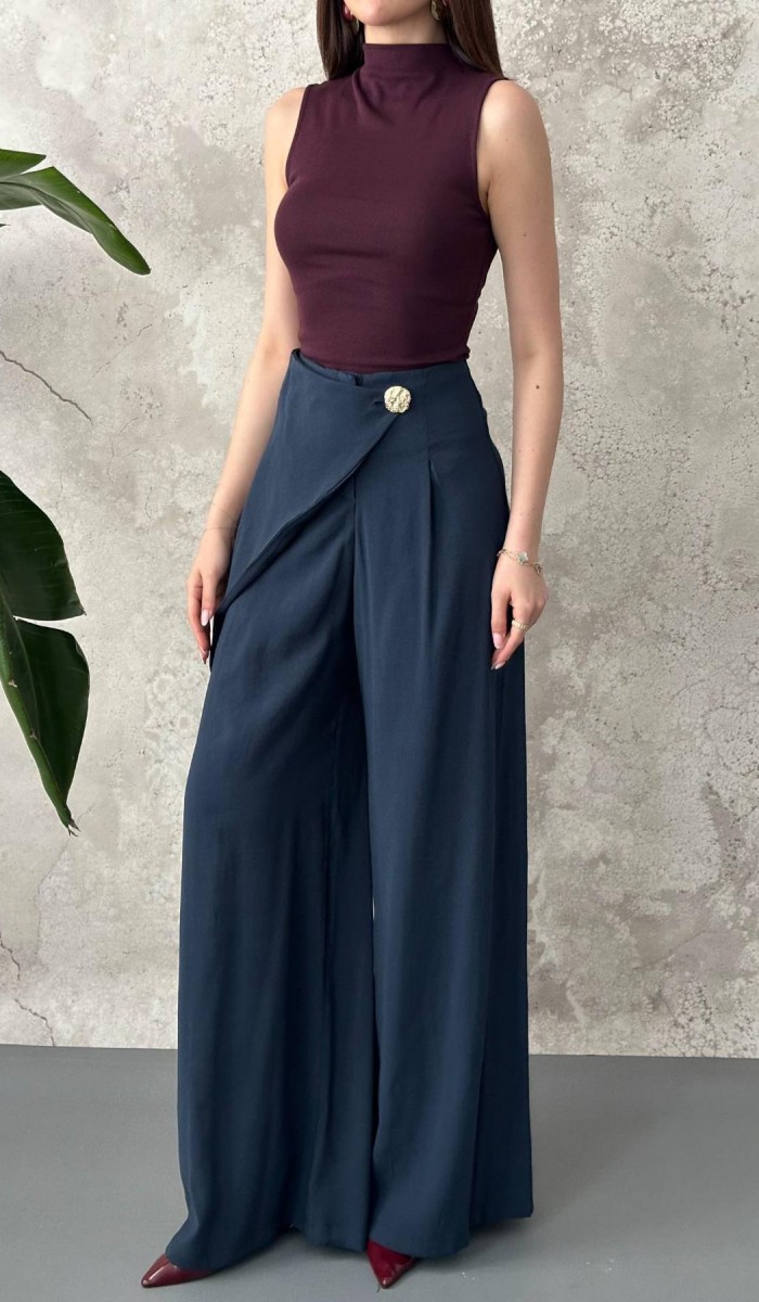 Lacivert Volan Detaylı Pantolon L