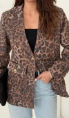 Leopar Gold Kemerli Leopar Ceket L