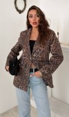 Leopar Gold Kemerli Leopar Ceket L