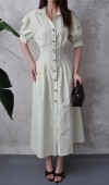 Mint Pileli Poplin Elbise L