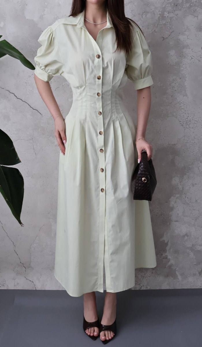 Mint Pileli Poplin Elbise L