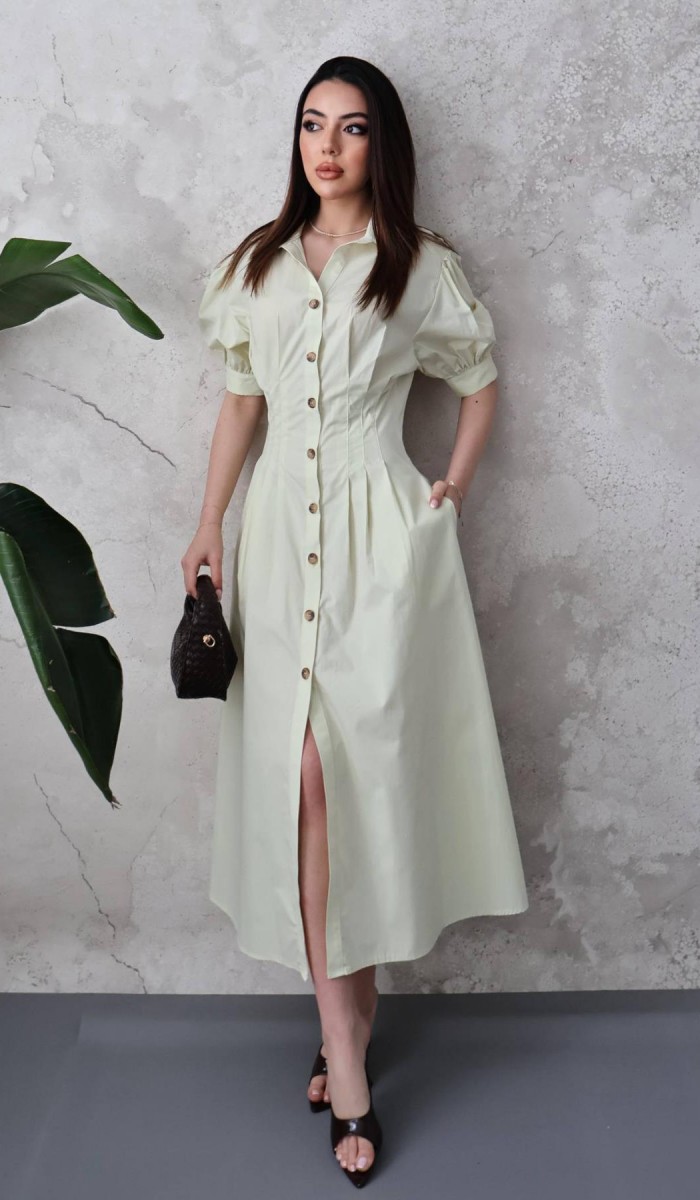 Mint Pileli Poplin Elbise L
