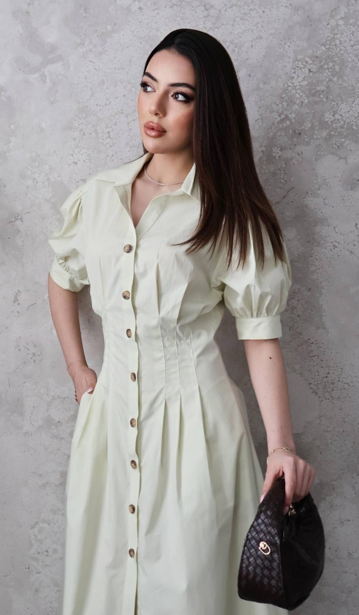 Mint Pileli Poplin Elbise L