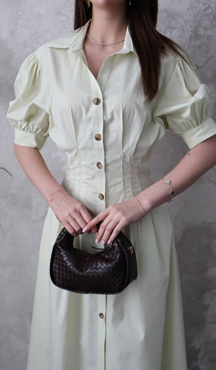 Mint Pileli Poplin Elbise L