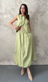 Olive Poplin Yelek Etek Takım L