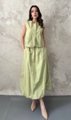 Olive Poplin Yelek Etek Takım L