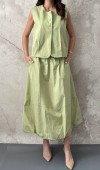 Olive Poplin Yelek Etek Takım L