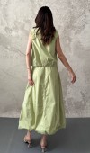 Olive Poplin Yelek Etek Takım L