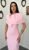 Pembe Tek Tokalı Pelerinli Elbise L