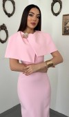 Pembe Tek Tokalı Pelerinli Elbise L
