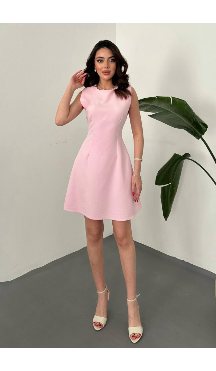 Açık Pembe Kolsuz Kısa Elbise L