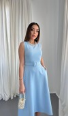 Bebe Mavi Etek Ucu Asimetrik Atlas Elbise L