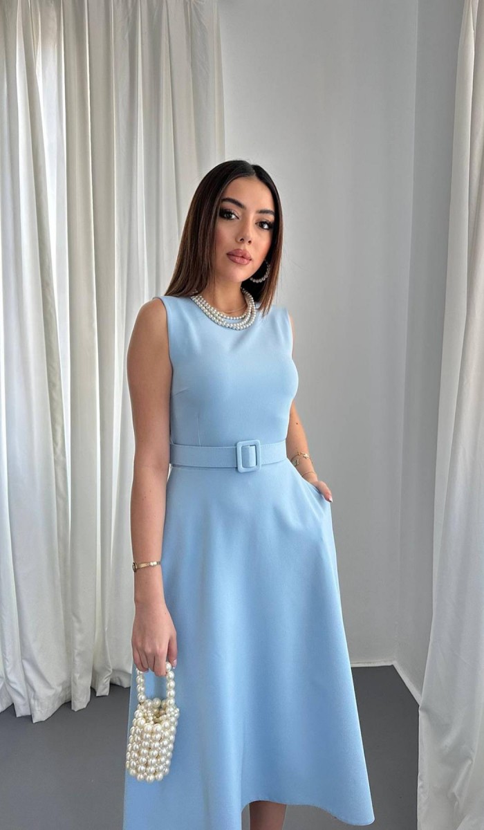 Bebe Mavi Etek Ucu Asimetrik Atlas Elbise L