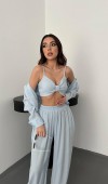 Bebe Mavi Gipe Detaylı Üçlü Takım L