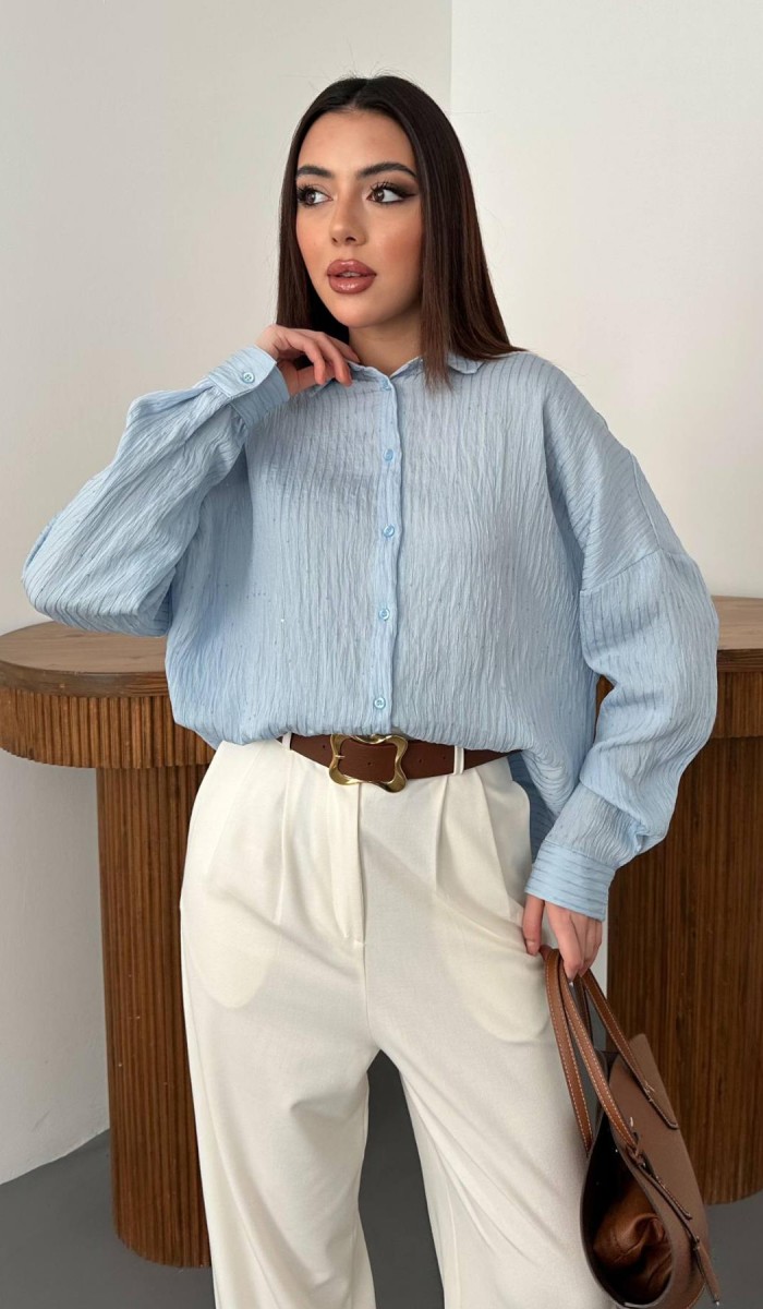 Bebe Mavi Nakışlı Oversize Gömlek STD Bebe Mavi Nakışlı Oversize Gömlek STD