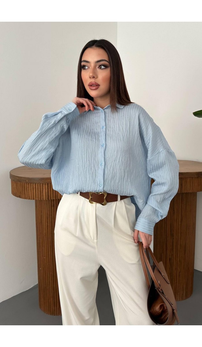 Bebe Mavi Nakışlı Oversize Gömlek STD