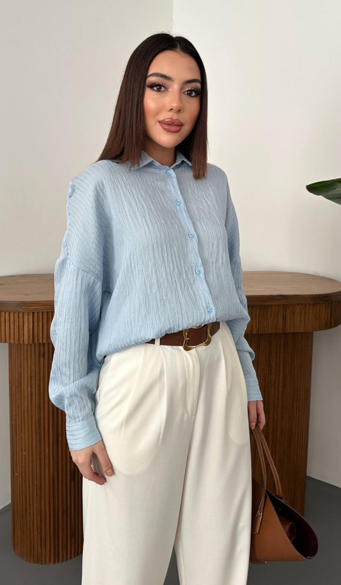 Bebe Mavi Nakışlı Oversize Gömlek STD