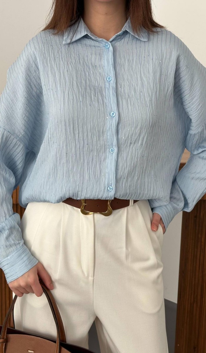 37738 - Bebe Mavi Nakışlı Oversize Gömlek STD Bebe Mavi Nakışlı Oversize Gömlek STD