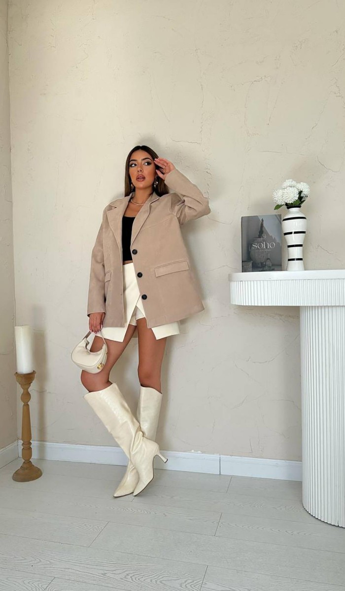 Bej Blazer Süet Ceket L