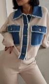 Bej Denim Garnili Gömlek Ve Pantolon Takım L