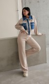 Bej Denim Garnili Gömlek Ve Pantolon Takım L