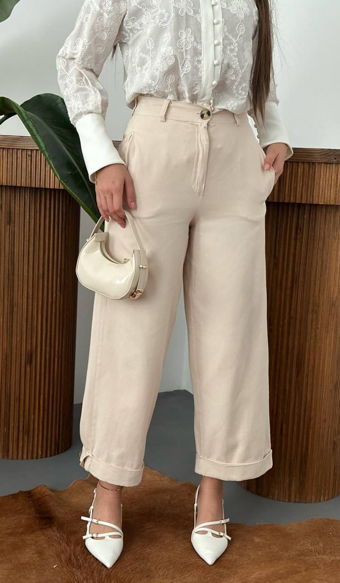 Bej Gabardin Pantolon L