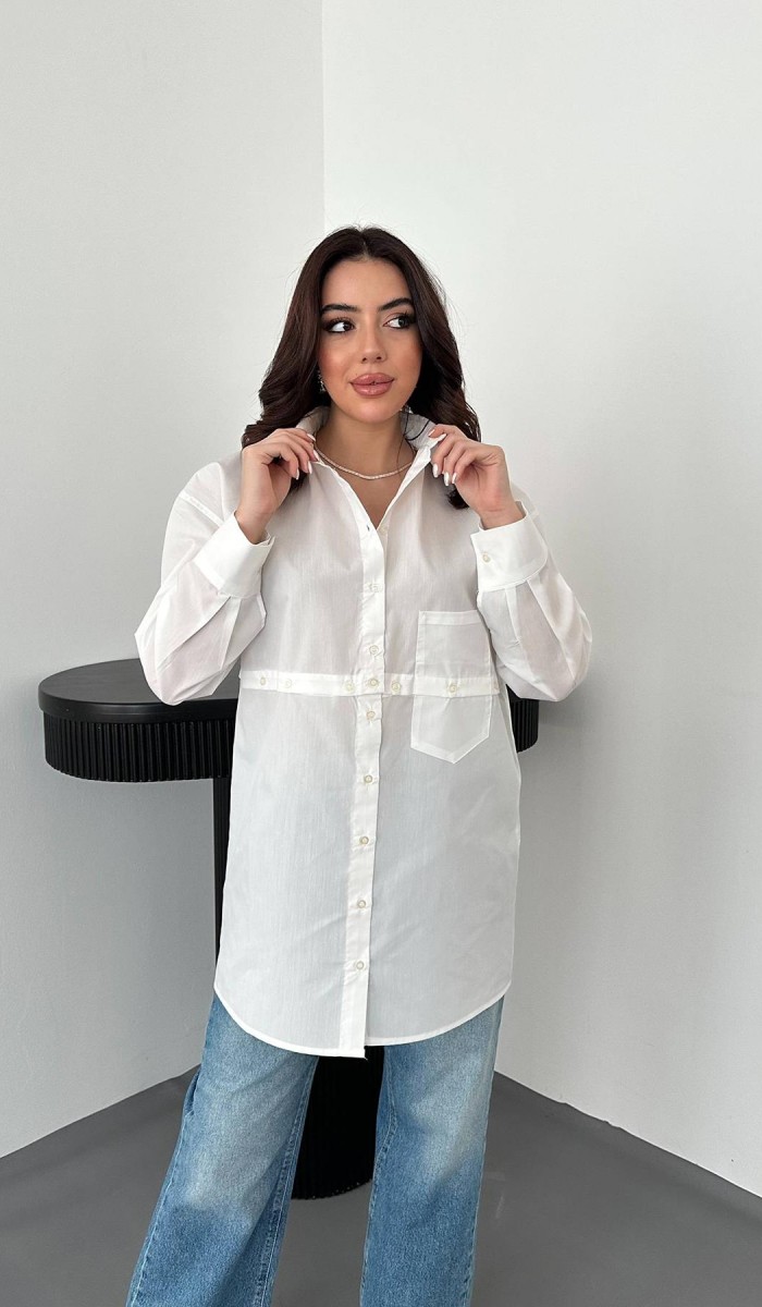 Beyaz Beli Ayrılabilen Poplin Gömlek L