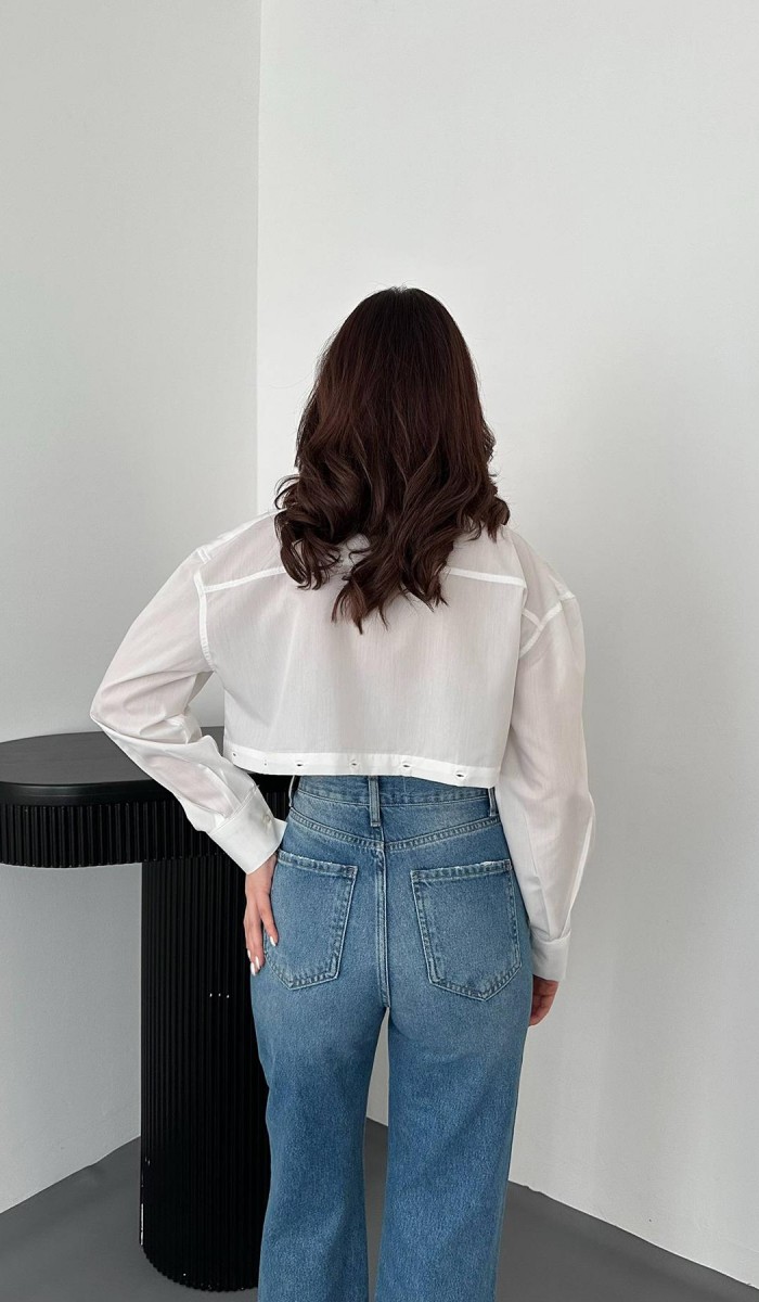Beyaz Beli Ayrılabilen Poplin Gömlek L