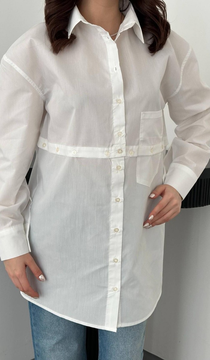 Beyaz Beli Ayrılabilen Poplin Gömlek L