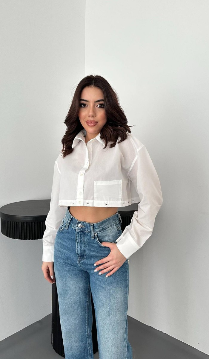 Beyaz Beli Ayrılabilen Poplin Gömlek L Beyaz Beli Ayrılabilen Poplin Gömlek L