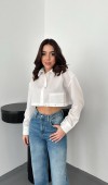 Beyaz Beli Ayrılabilen Poplin Gömlek L