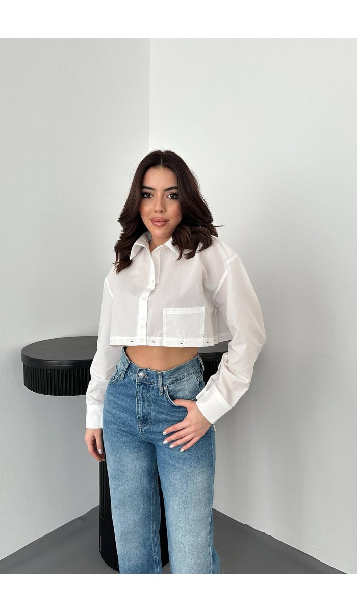 Beyaz Beli Ayrılabilen Poplin Gömlek L