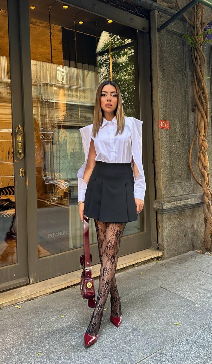 Beyaz Kol Detaylı Poplin Gömlek L